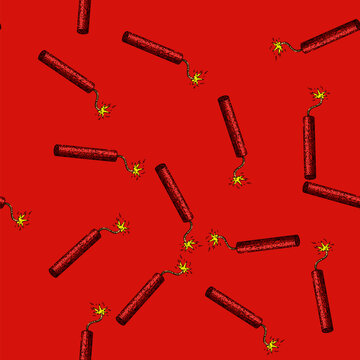 pattern dynamite danger tnt hand drawn. explosive explosion, bomb fuse, destruction ous, detonate explode, wick weapon dynamite danger tnt vector sketch illustration