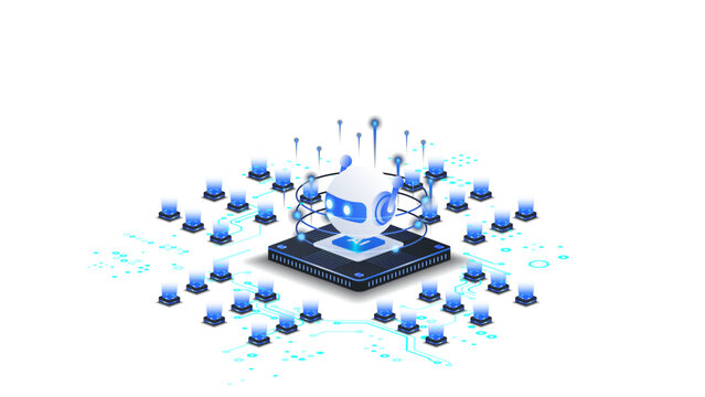 AI agent automation system vector illustration. robot assistant dashboard automation system concept with digital machine learning.