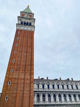 Doge's Palace, Basilica San Marco, belle tower and Square or St Mark's Campanile in Venice 