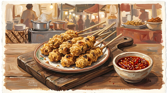 Indonesia sempol ayam skewers