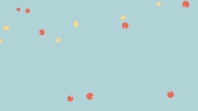 Abstract illustration with floating red circles and small yellow shapes on a soft blue background 4K Motion Video