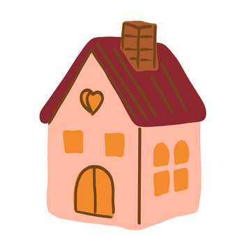 Hand drawn cute doll house vector illustration isolated on white background.