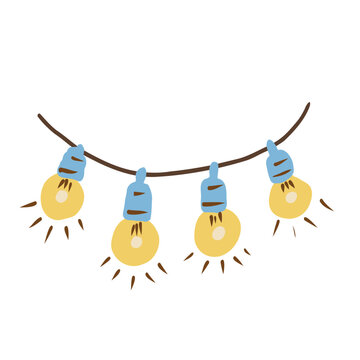 Hand drawn string of christmas lights vector illustration isolated on white background.