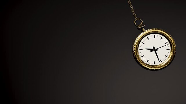 Gold Pocket Watch Swinging Rapidly on Chain Front View