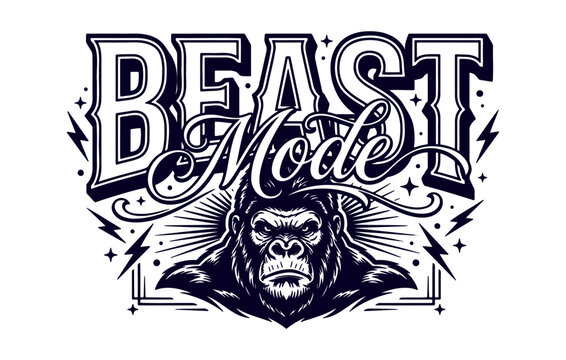 Beast Mode Ape Angry Typography Vector Art Design Illustration