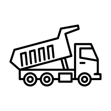 Dump truck dumper vehicle for construction materials line icon