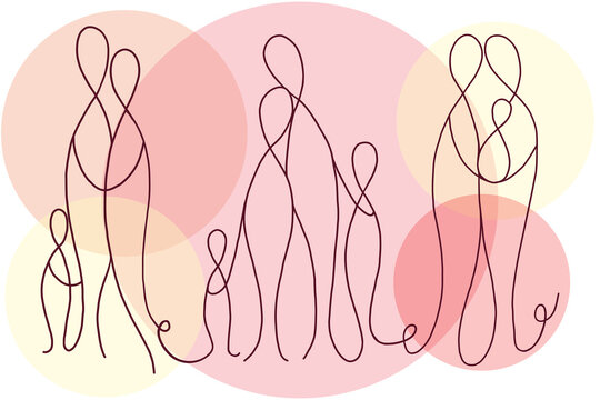 Human connection, love and affection. Line art illustration. 