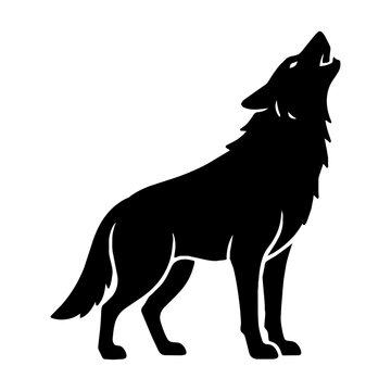 Black silhouette of a howling wolf in a minimalist profile view isolated on a white background, animal wildlife concept