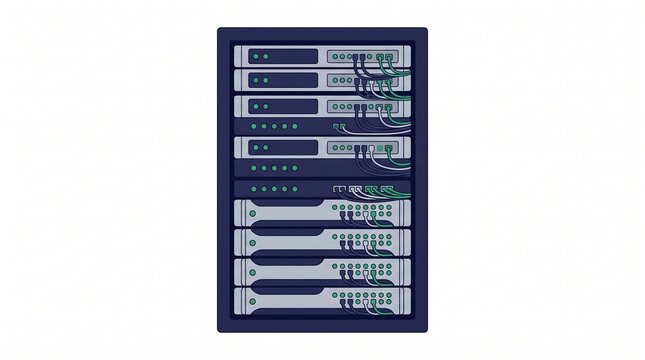 Plain Vector Illustration of Modern Server Rack Cabinet Infrastructure