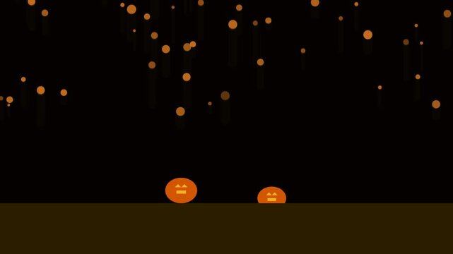 Two cute orange pumpkins with simple faces under falling glowing particles in the night 4K Motion Video