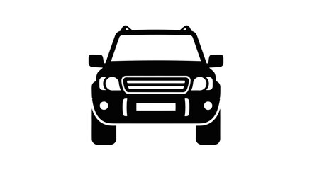 Fototapeta premium Vector icon of a black and white off road SUV car vehicle front view silhouette for automotive design graphic symbol transportation concept illustration