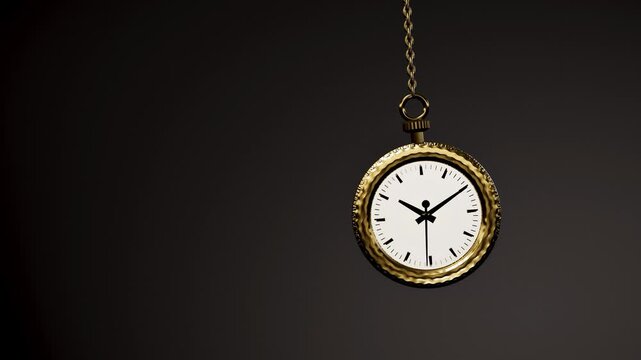 Gold Pocket Watch Swinging on Chain with Clear Readable Dial