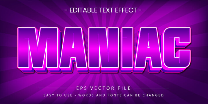 Maniac purple 3d editable text effect vector template
