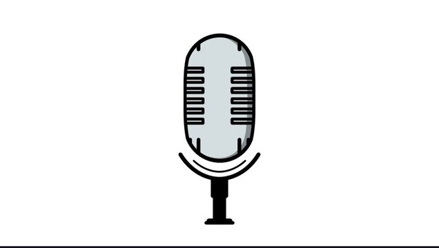 Animated Vintage Microphone Icon Floating on White Background, Podcast and Recording Motion Graphic