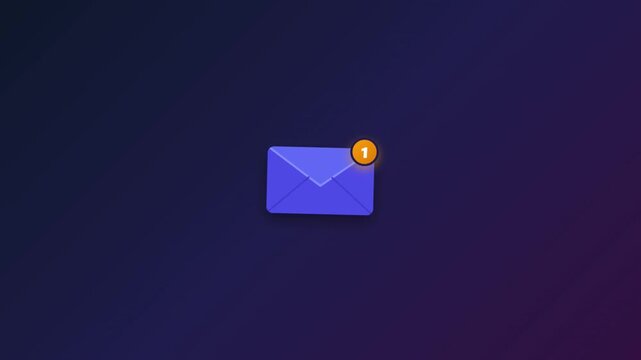 Blue email icon with a notification badge showing one new unread message on a dark purple background for digital communication and interface design elements