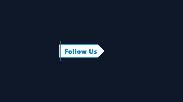 Follow us button with a blue arrow pointer sign on a dark navy blue background for social media marketing and digital communication design elements
