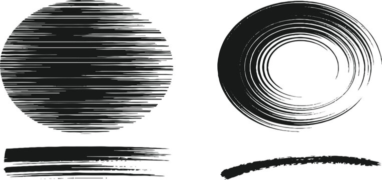 black brush stroke circles and lines for design