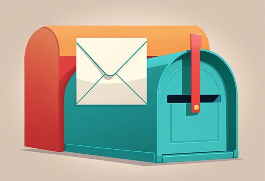Flat illustration of a modern mailbox with an open envelope, vector graphic design