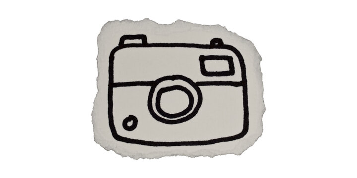 Hand drawn camera doodle icon illustration on white background with retro camera