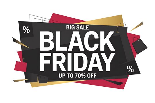Black friday big sale promotional banner with seventy percent off discount text on abstract geometric background