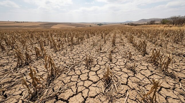 Parched Cracked Earth Landscape in Arid Drought Conditions