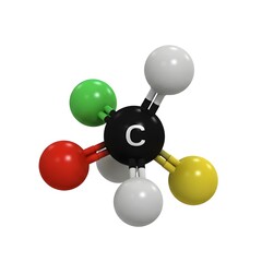 Obraz premium Molecular Model of a Carbon Atom with Attached Elements for Scientific Illustration