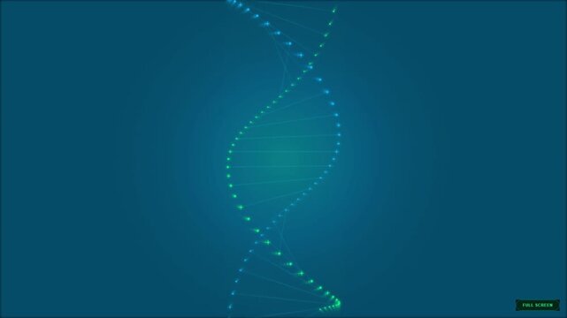 Glowing blue and green digital dna strand structure floating in a dark abstract space representing genetic science and biotechnology research for healthcare medicine and biology technology backgrounds