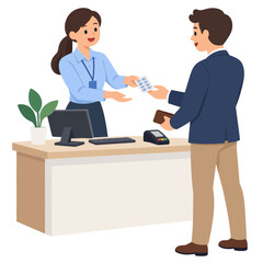 Fototapeta premium Pharmacist selling medicine to customer in pharmacy