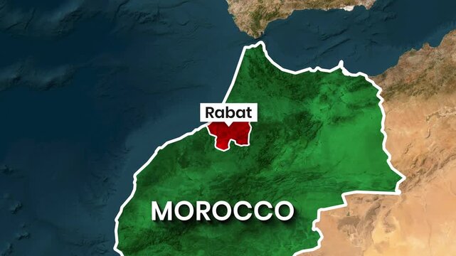Animated map showcasing Morocco with capital Rabat highlighted in motion