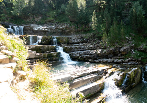 Gradas de Soaso waterfalls on the Arazas River in Ordesa Valley, Huesca, Spain