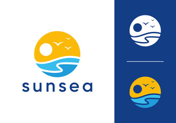 Fototapeta premium circle sea wave logo vector graphic design