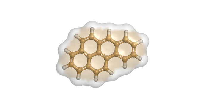 Benzo[a]pyrene, polycyclic aromatic hydrocarbon (PAH) and potent mutagenic carcinogen formed by incomplete combustion, 3D molecule 4K