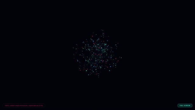 Abstract digital background with glowing colorful particle dots scattered on a dark black surface creating a modern technology concept for web design and artistic graphic projects with space for text