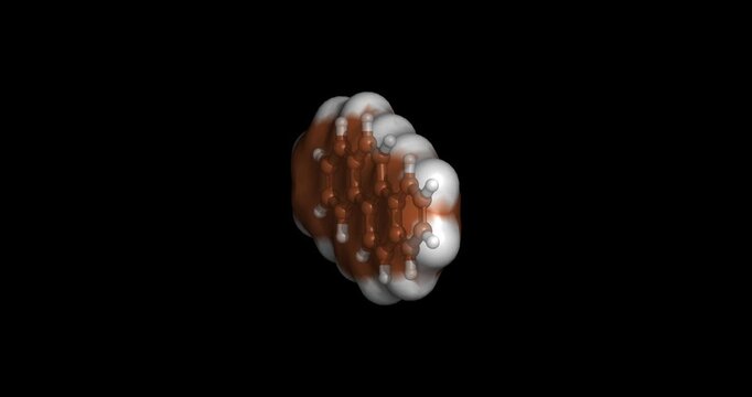 Chrysene, polycyclic aromatic hydrocarbon (PAH) and environmental pollutant found in coal tar, crude oil, and combustion byproducts, 3D molecule spinning, 4K