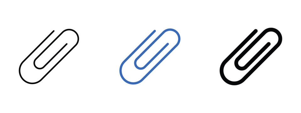 Paper clip icon set isolated on white background, email attachment line vector symbol