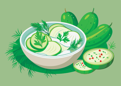 Fresh dill cucumber salad in a bowl.