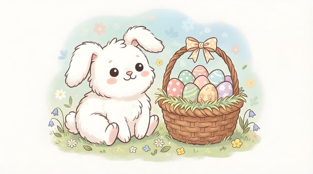 White bunny sitting with Easter