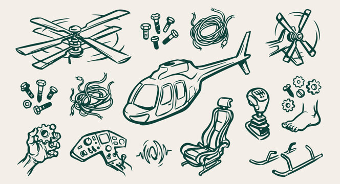 vintage military helicopter aircraft vector, retro military helicopter aviation pattern, military helicopter aircraft hand drawn sketch, vintage aviation military background design, retro military hel