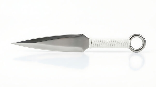 Professional Ninja Kunai Throwing Knife with White Handle Isolated on White Background