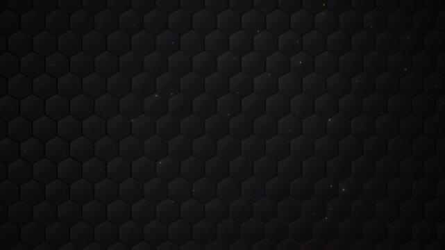 Abstract dark black hexagon background with small glowing particles and subtle metallic texture for modern technology and science graphic design projects 4K Motion Video