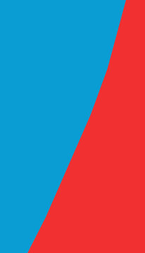 Split composition with solid blue in the upper left and solid red in the lower right, divided by a smooth curved diagonal line. Simple, clean, and striking two color abstract design