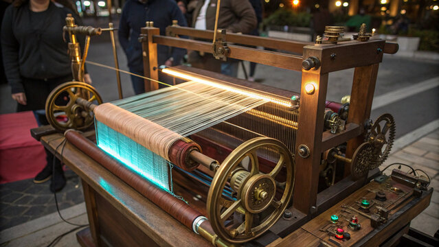 Vintage automated weaving loom machine