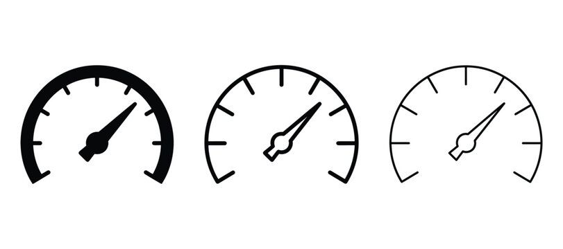 Speedometer icon set, tachometer vector symbol gauge, measurement indicator logo