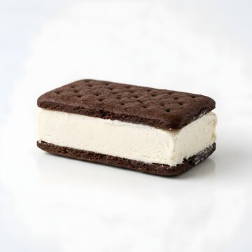 Vanilla ice cream sandwich with chocolate waffle cookies on white background product photography