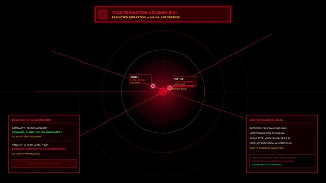 Air Traffic Control Radar Display Showing Aircraft Mid Air Collision Avoidance Maneuver