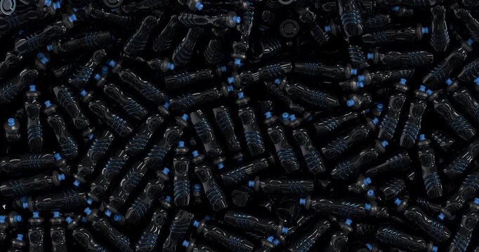 Black 3D sports bottles move horizontally across the screen, creating a dynamic transition with alpha channel.