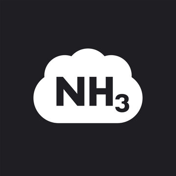 ammonia, NH3 gas icon with a cloud on dark