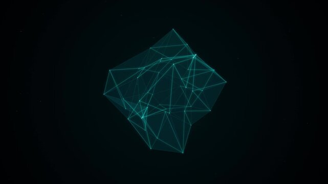 Sci-Fi Cyan Plexus Polygon Crystal Core Motion Background Loop 4K Motion Video