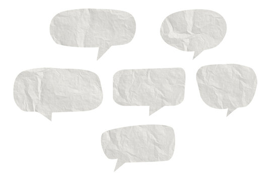 Scrapbook crumpled paper speech bubbles collection isolated on white background