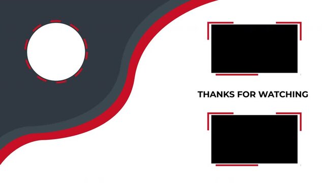 Modern Video End Screen Template with Red White and Dark Blue Design, 4k video